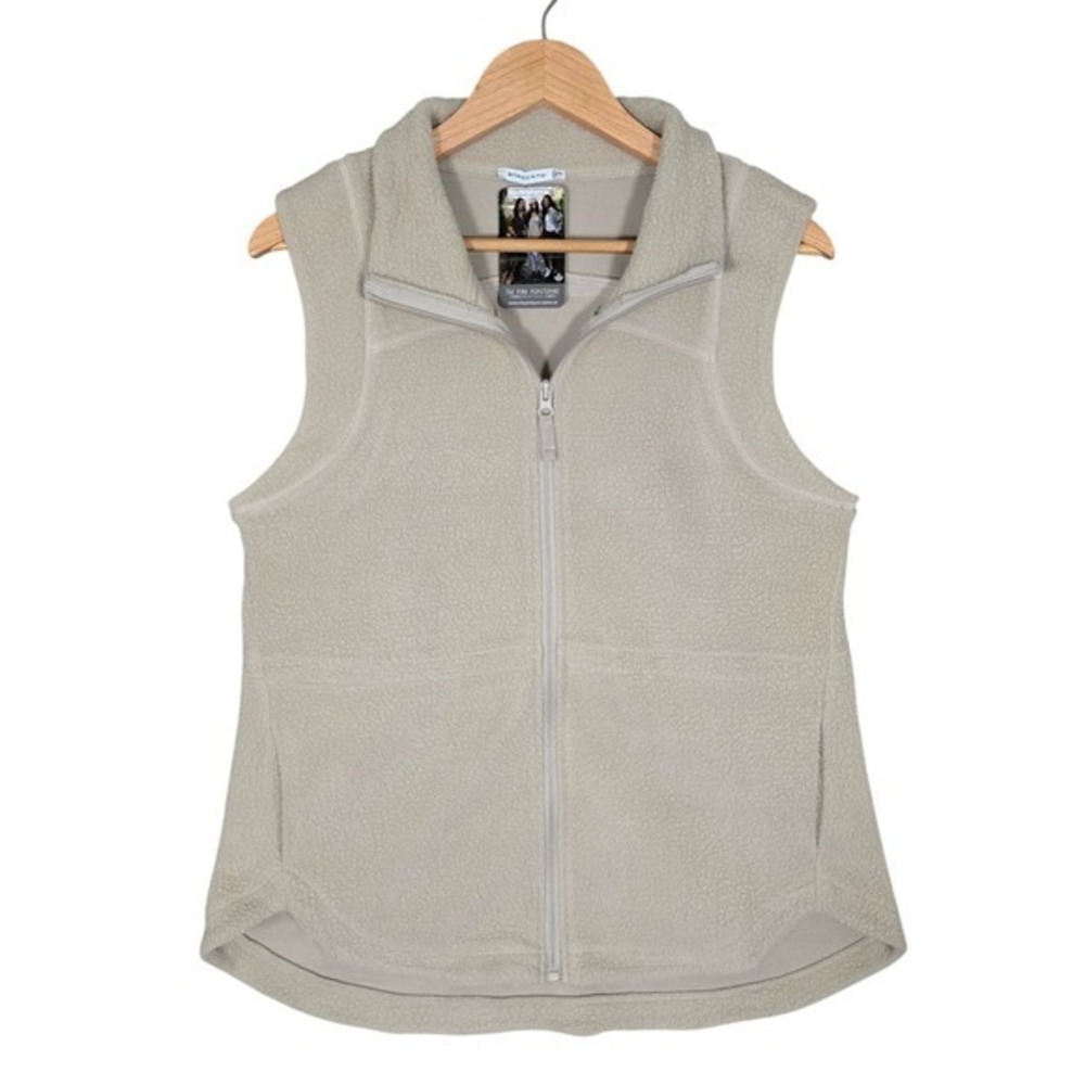 NWT Staccato Women's Oatmeal Fleece Zip Up Pockets Cinch Waist Sherpa Vest Small
